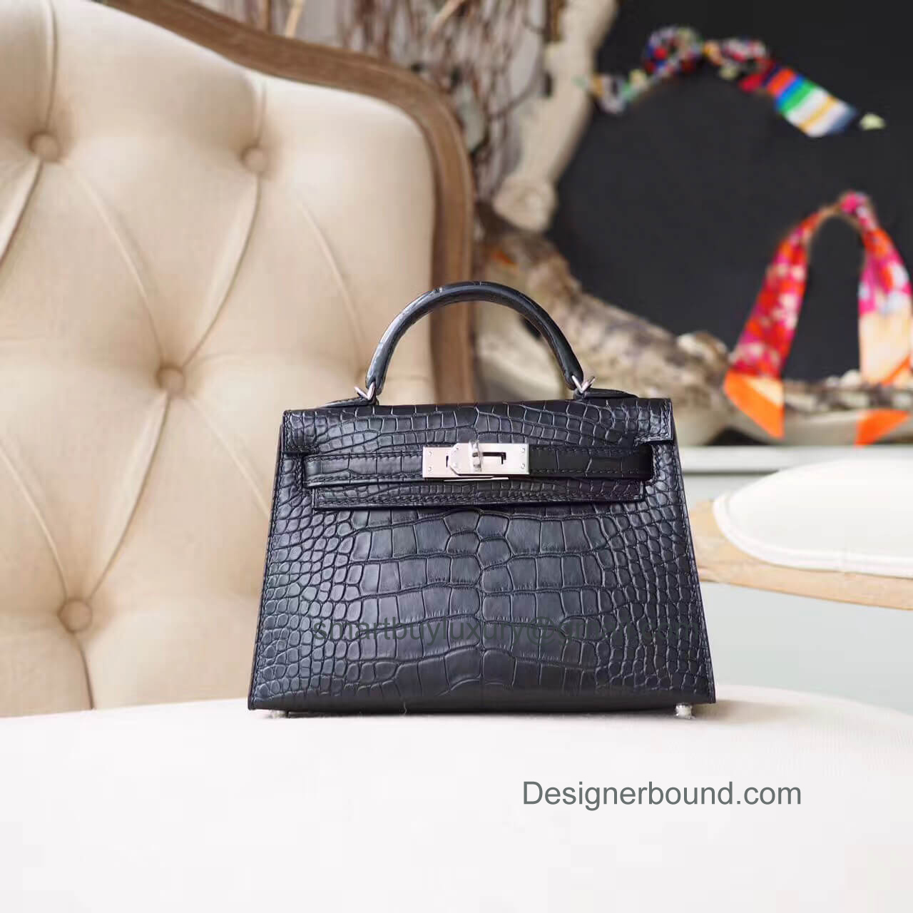 Hermes Mini Kelly II Bag in ck89 Noir Matte Alligator PHW